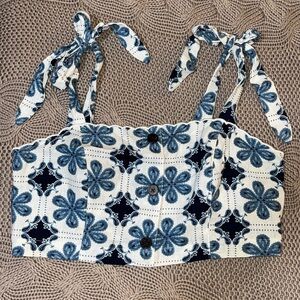Agua Bendita Navy and White Floral Crop Top